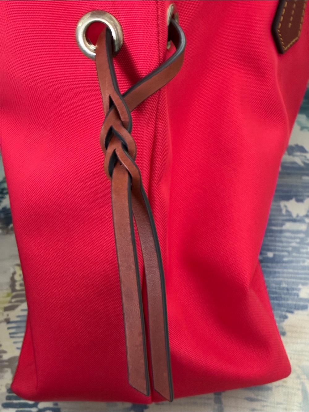 Dooney & Bourke Red Canvas Tote with Braided Brown Leather Straps - Picture 8 of 12
